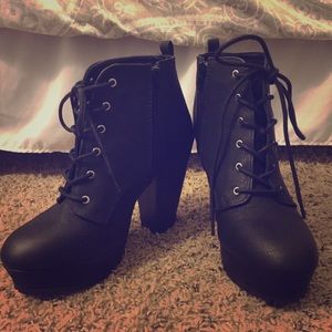 Chunky heel laced booties