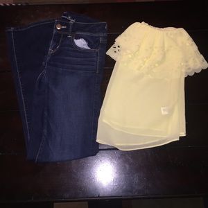 ✨💙bundle: AE slim boot jeans + yellow top💙✨