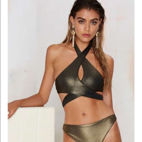 Nasty Gal NWT Gold Bikini Top