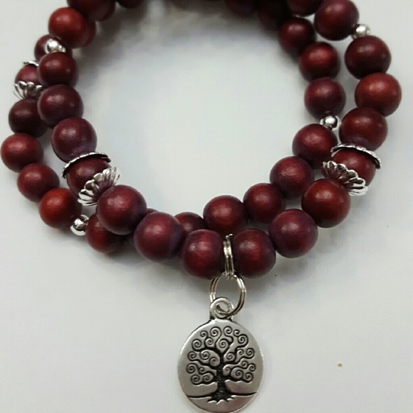 Wood Bracelet Set  w/ Tree of Life Charm