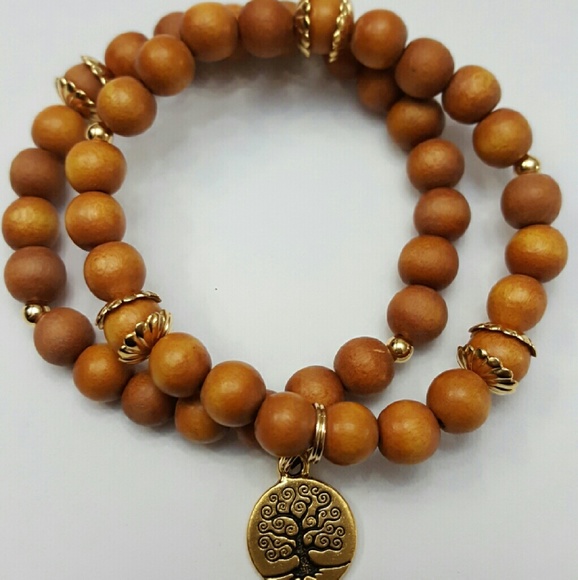 Wood Bracelet Set w/ Tree of Life Charm