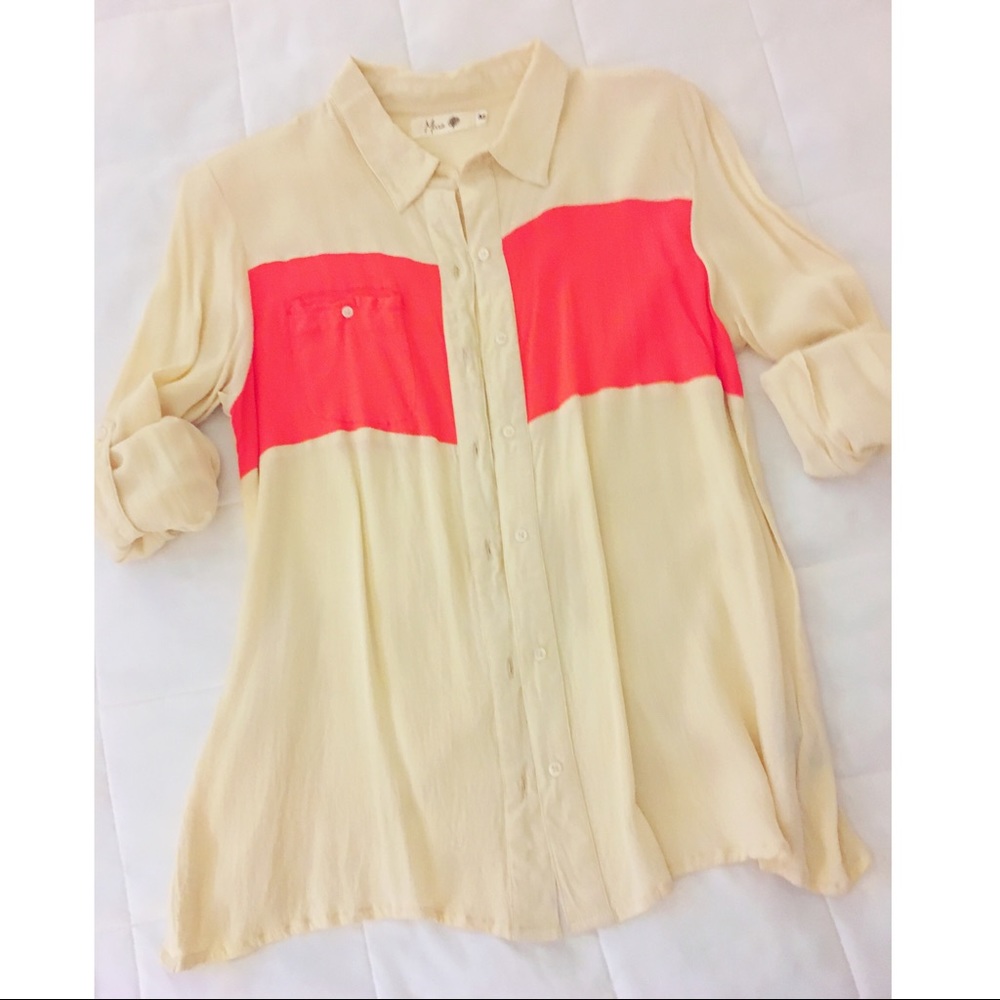 || MISSA || 2-Tone Contrast Blouse Front+Back Slit
