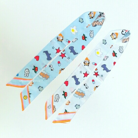 Bag neck head scarf happy mood in blue white silk