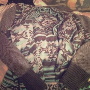 Turquoise grey and white open sweater