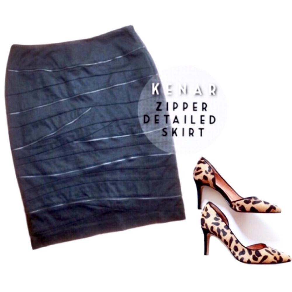 •KENAR• ZIPPER DETAILED PENCIL SKIRT