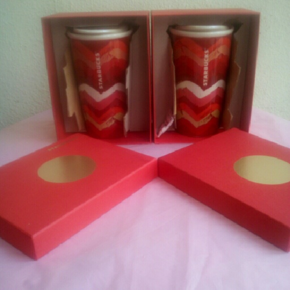 Starbucks Other - Starbucks Set Red Chevron Dot Collection 2014