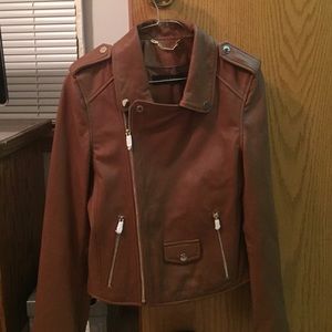 Zara Woman Brown Leather Moto-Style Jacket