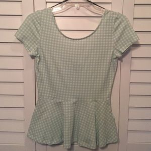 Mint and white fitted peplum top