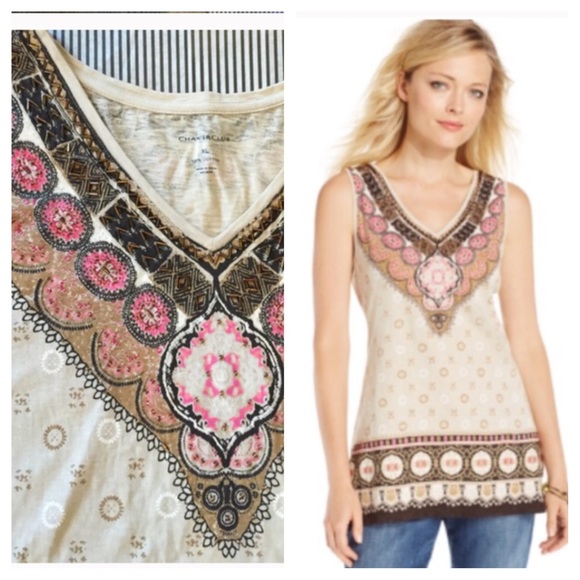 Charter Club Tops - Beaded V-Neck Tank Top 🌷