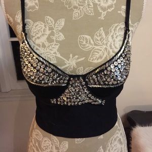 Beaded , black ,Silver corset top, stretchable new