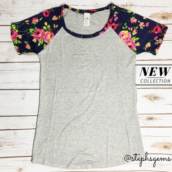 One left! Gray & Navy Floral Top - Picture 2 of 3