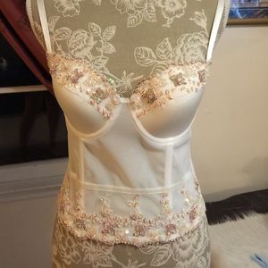 Bebe , beaded, cream corset top medium