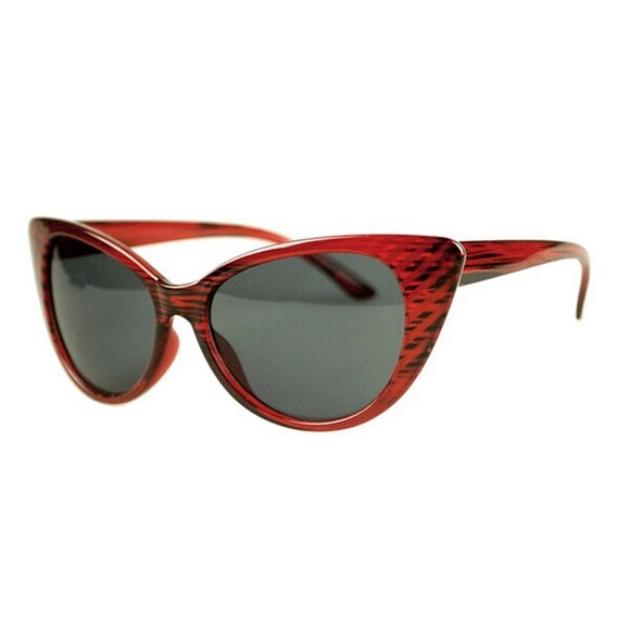 Red Cat Eye Sunglasses Woodgrain Look