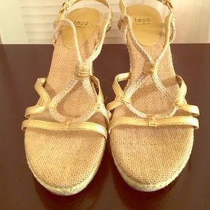 Woven heeled wedges