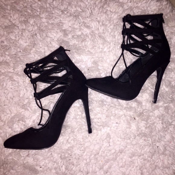 black tie up heels