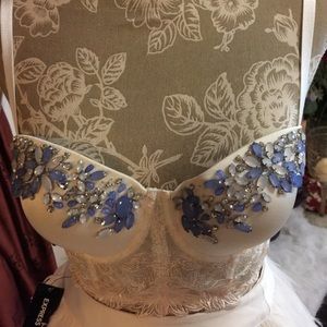 Bebe, beaded , cream white n light blue bustier