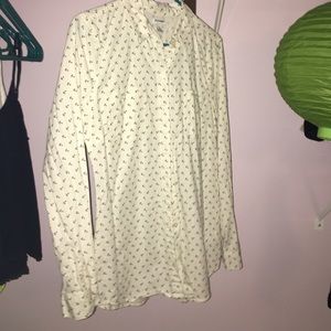 White long sleeve shirt with navy blue anchors