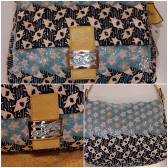 New Fendi Beaded Sequin Yellow Python Enamel Bag - Picture 2 of 4