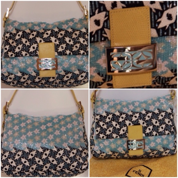 New Fendi Beaded Sequin Yellow Python Enamel Bag - Picture 3 of 4