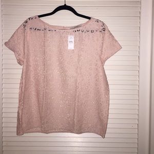 Pale pink boxy lace t-shirt
