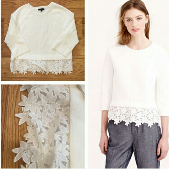 JCREW Eyelet-panel sweater white sz.large