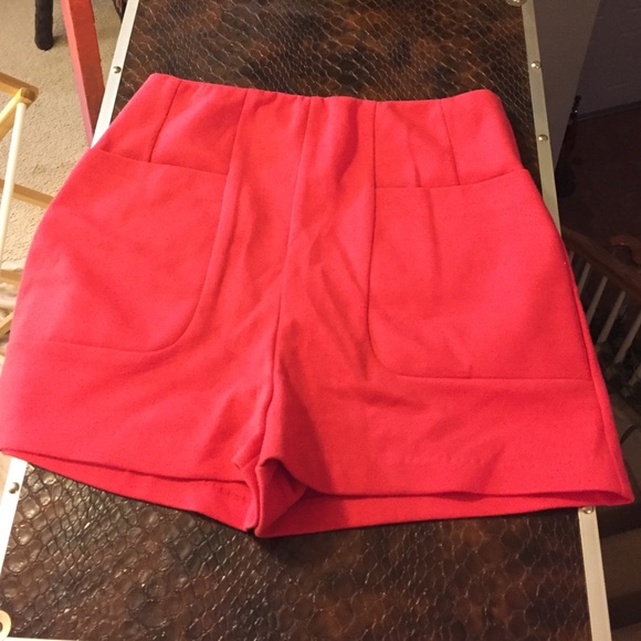 Coral high waisted shorts back zip A is for Audrey