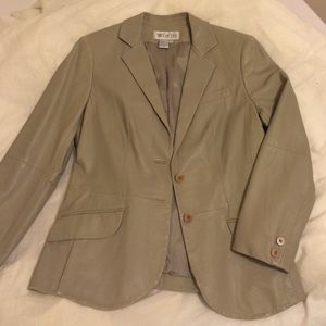 NWOT Taupe Grey Leather Blazer Jacket