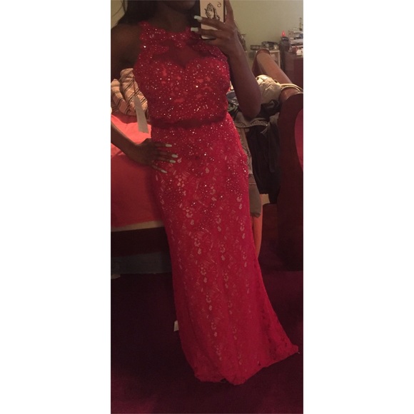 Red Lace Prom Dress - Picture 2 of 2