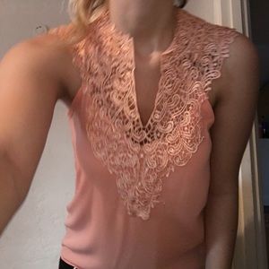 Peach lace neckline blouse