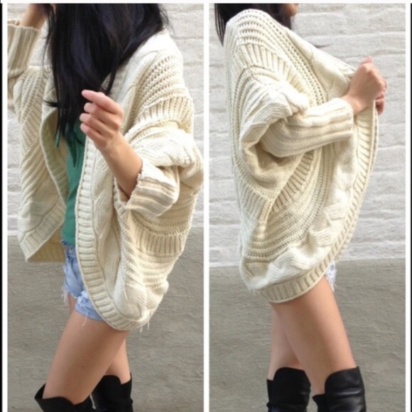 Cream loose batwing cardigan - Picture 2 of 4