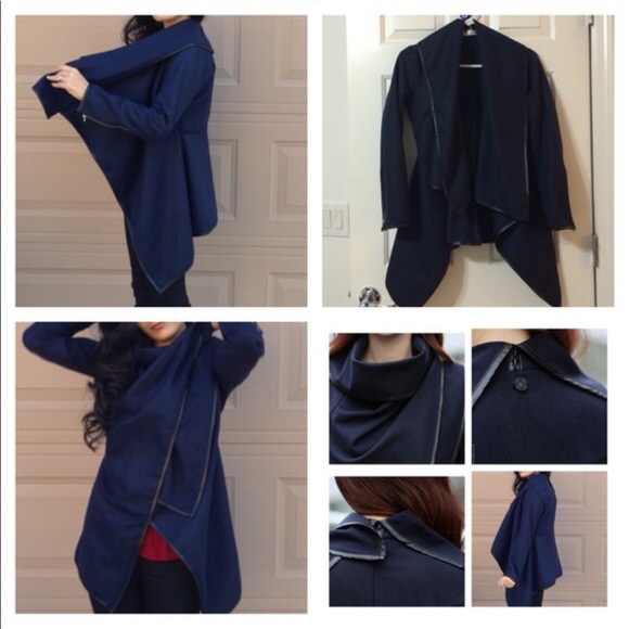 Navy/black stylish wrap around coat/cape - Picture 8 of 8