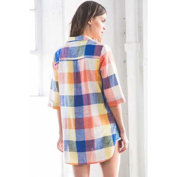 Multicolored Gingham Faux Wrap Top - Picture 3 of 4