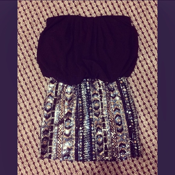 Strapless sequin party dress