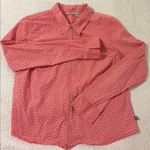 Pink flowered zip-up blouse