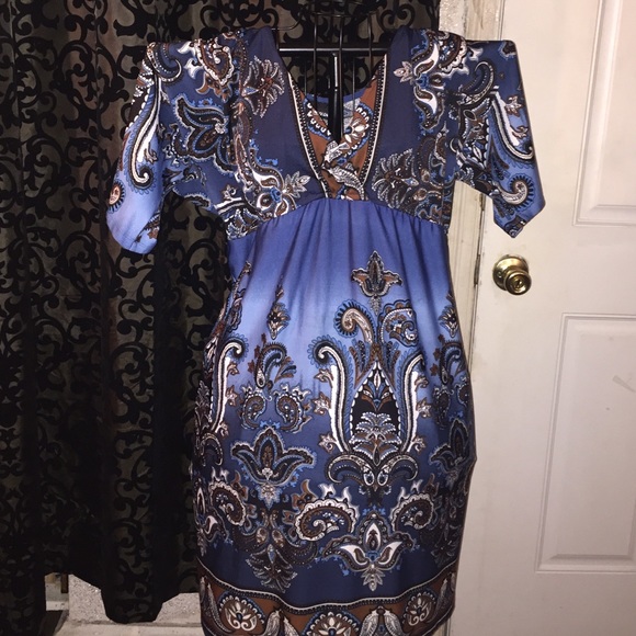 Blue/white/brown&black paisley dress