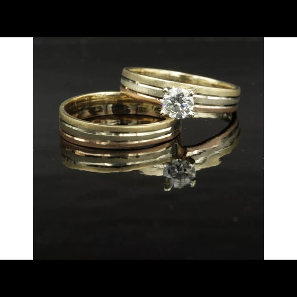 Real 0.38 Ct Diamond Yellow Gold Wedding Set