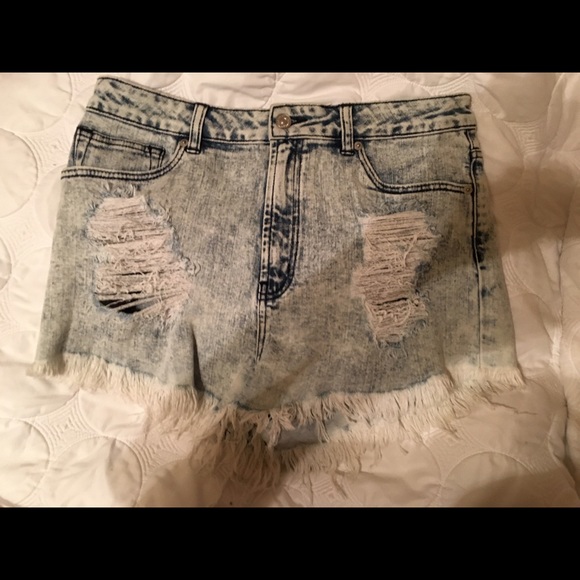 High rise distressed jean shorts