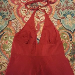 Coral, seersucker, halter dress from J.Crew.