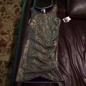 FREE PRESS FITTED GOLD METALLIC BODY CON DRESS