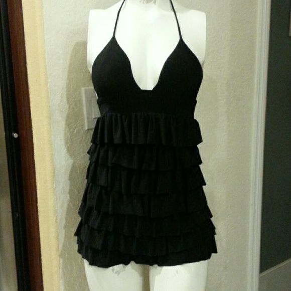 Forplay lingerie halter neck dress with ruffles
