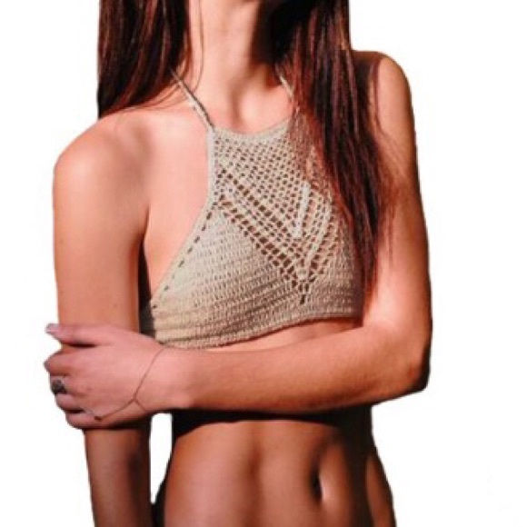Khaki Crochet Boho Beach Bikini Bralette Top