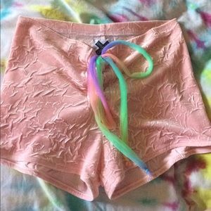 Pink Velvet Lace Up Shorts
