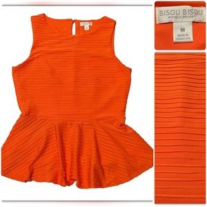 Bisou Bisou Michelle Bohbot Orange Peplum Top! M