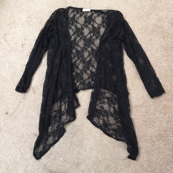 Sweaters - Black mesh lace open cardigan small