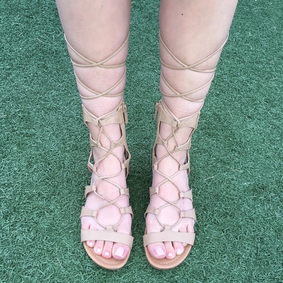 LAST ONE - Nude Flat Lace Up Gladiators - Picture 2 of 4