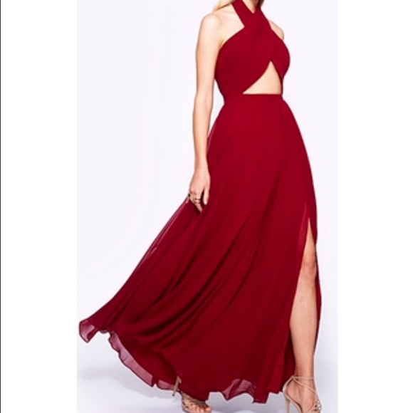 Burgundy fame and partners dress