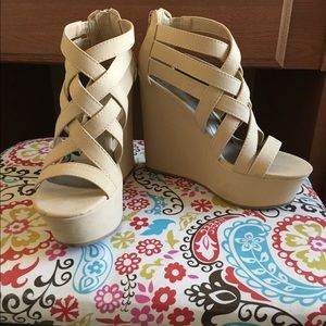 Nude platform wedges