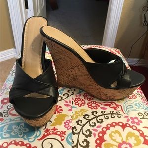 Black peep toe platform wedges