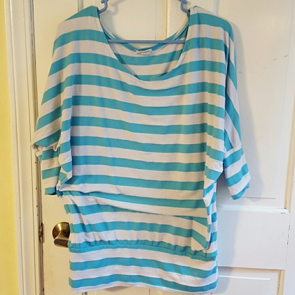 Long sleeve blue and white striped shirt