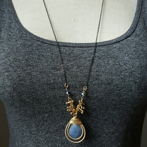 Semi Precious Wire Wrapped Stone Necklace Long - Picture 2 of 4